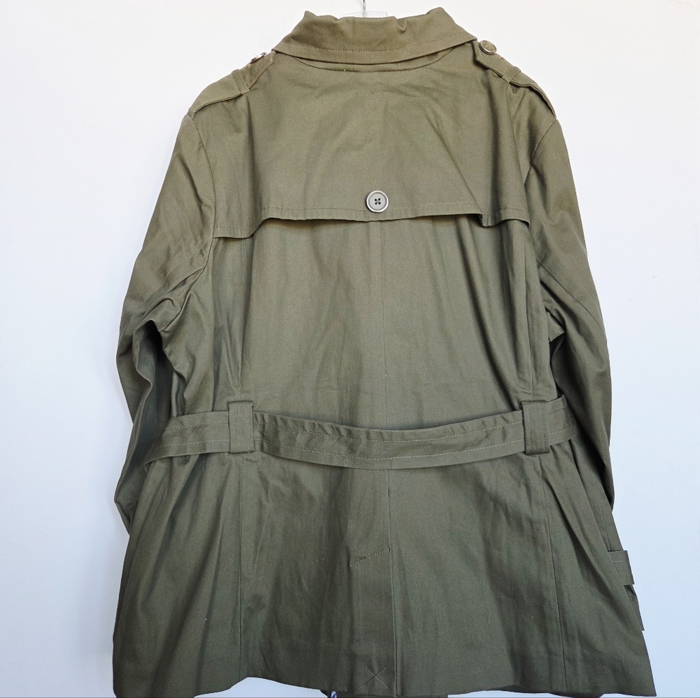 Joan Rivers Double Breasted Olive Colored Trench Coat Size-3X - Picture 9 of 11